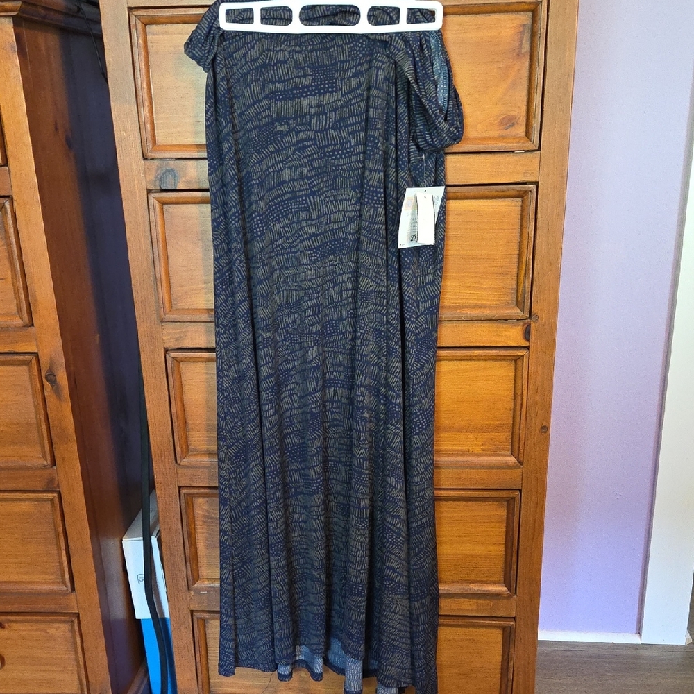 LuLaRoe Blue Cream A-Line Maxi Skirt Pleated Resort Wear